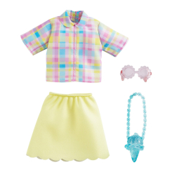 Одежда и аксессуары - Одежда Barbie Готовые наряды Рубашка в клеточку и желтая юбка (GWD96/GRB97)