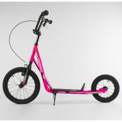 Самокаты - Самокат детский Corso надувные колеса переднее 16" / заднее 12" + ручной передний тормоз Pink (86802)