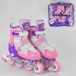 Ролики детские - Роликовые коньки Best Roller (30-33) PVC колёса, свет на переднем колесе, в сумке Pink/White (98859)