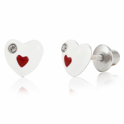 Ювелірні прикраси - Сережки UMa&UMi Серце у серці срібло червоно-білі (5318431657997)