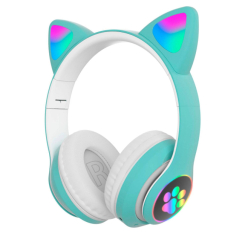 Портативні колонки та навушники - Навушники Cute Headset "Котячі вушка" бездротові 280ST Bluetooth, MicroSD, FM-Радіо Зелені (AN 23868/1)