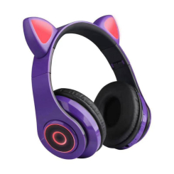 Портативні колонки та навушники - Повнорозмірні навушники бездротові Cat Headset Y 047 Bluetooth з підсвічуванням та котячими вушками Фіолетові Violet (SMT 14857/2)