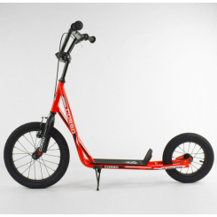 Самокаты - Самокат детский Corso надувные колеса переднее 16" / заднее 12" + ручной передний тормоз Orange (86804)