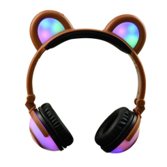 Портативные колонки и наушники - Наушники LINX Bear Ear Headphone с медвежьими ушками LED подсветка 350 mAh Коричневый (SUN1863)