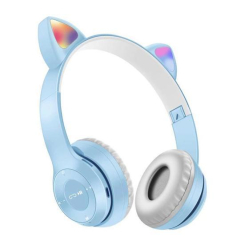 Портативные колонки и наушники - Наушники UKC Bluetooth с ушками и подсветкой Cat Miu Star P47 Голубые (16341059347)